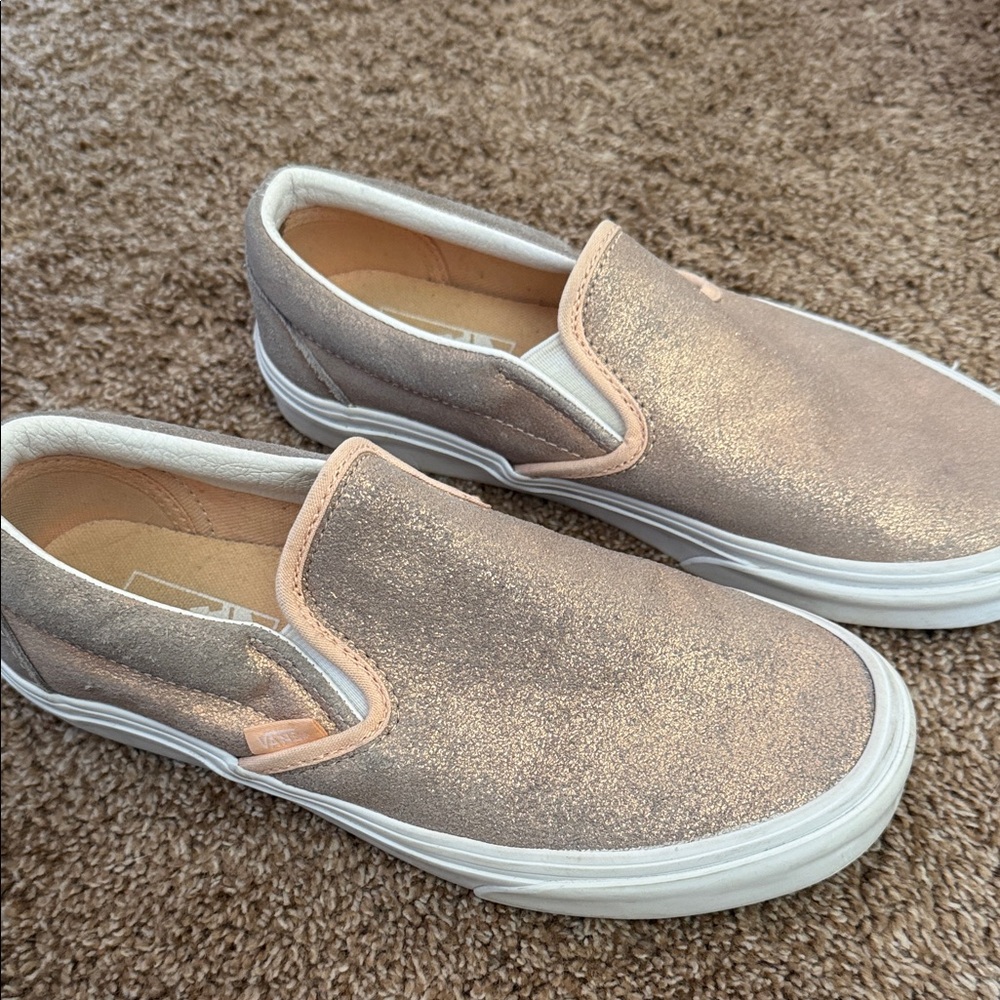 Women’s Rose Gold Slip-On Vans Sneakers (only worn a few times)